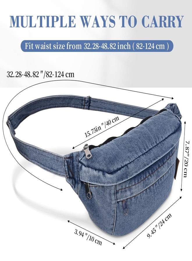 Extolove Denim Fanny Pack Large Chest Bag Jean Purses for Women Denim Purse Crossbody Bags with Adjustable Strap (Light Blue) - Image 5
